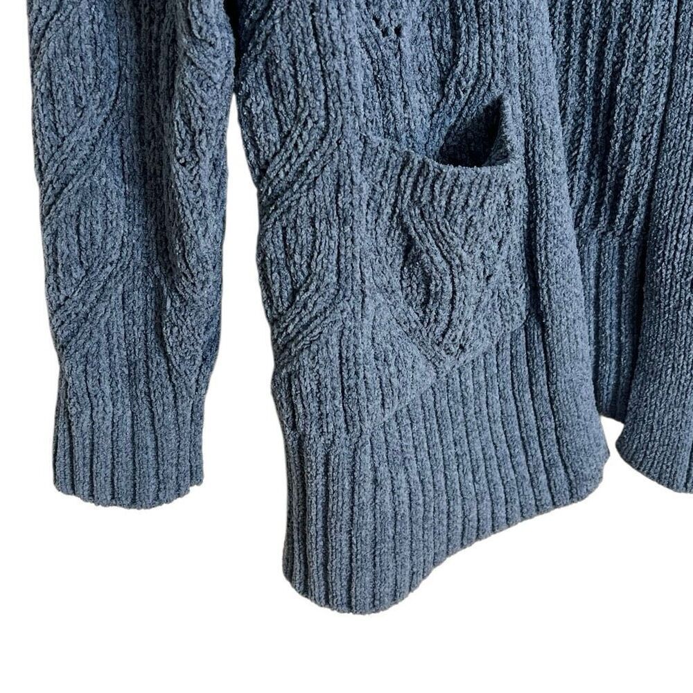Pink Rose Open Front Cable Knit Pocket Cardigan Sweater Slate Blue Size Small - Picture 5 of 9